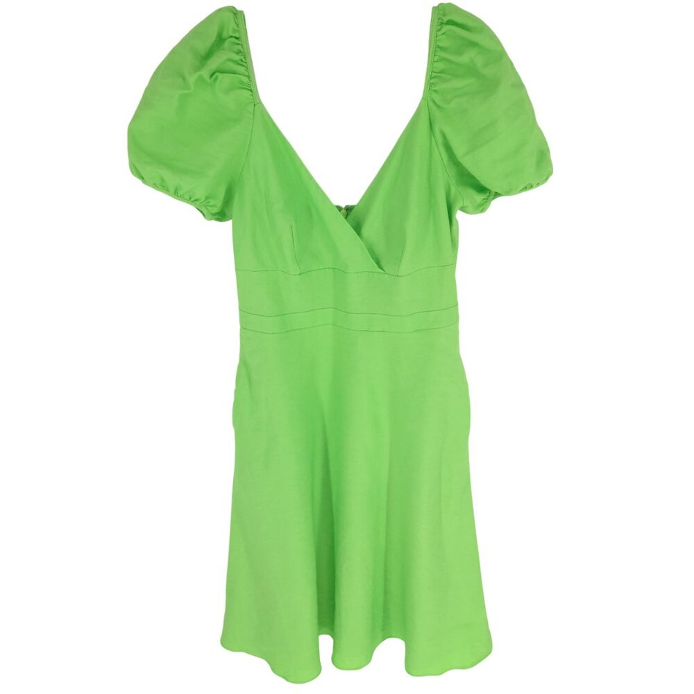 J. Crew Puff-sleeve V-neck Midi Dress Stretch Linen Blend Summer Lime Flowy 8
